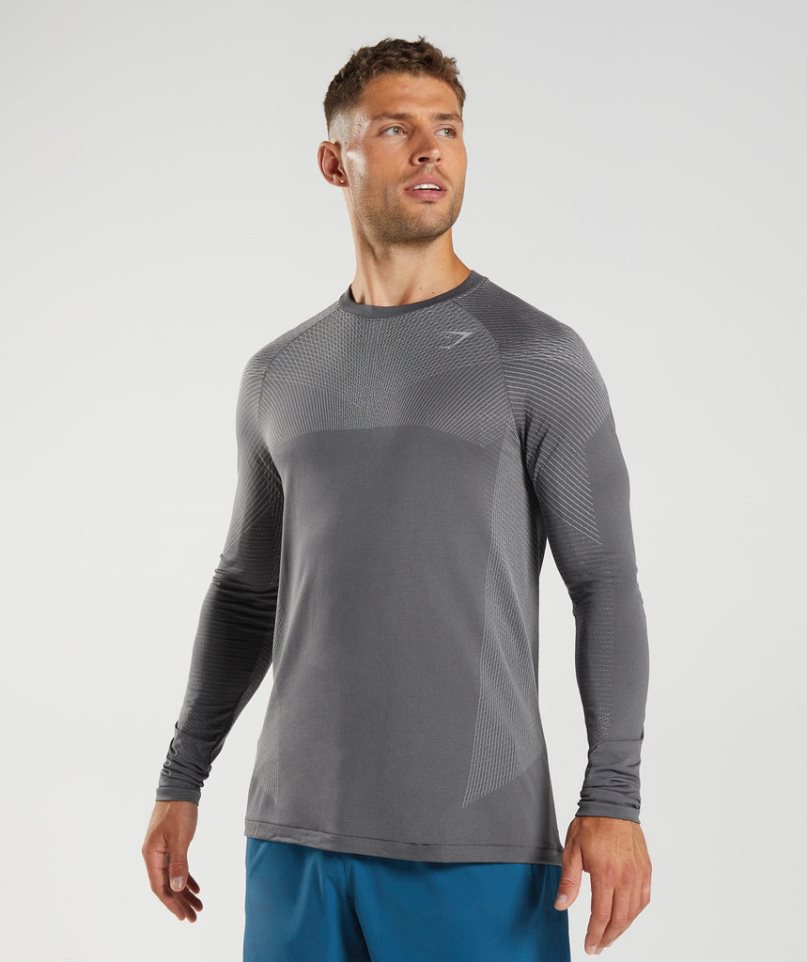 Men\'s Gymshark Apex Seamless Long Sleeve T-Shirts Grey | CA 8DA3N6